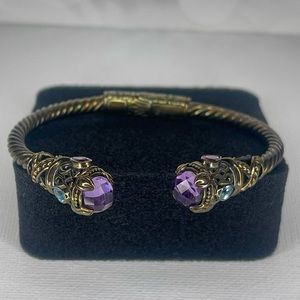 John Medeiros wire cuff hinge bracelet with Amethyst and Austrian crystals.
